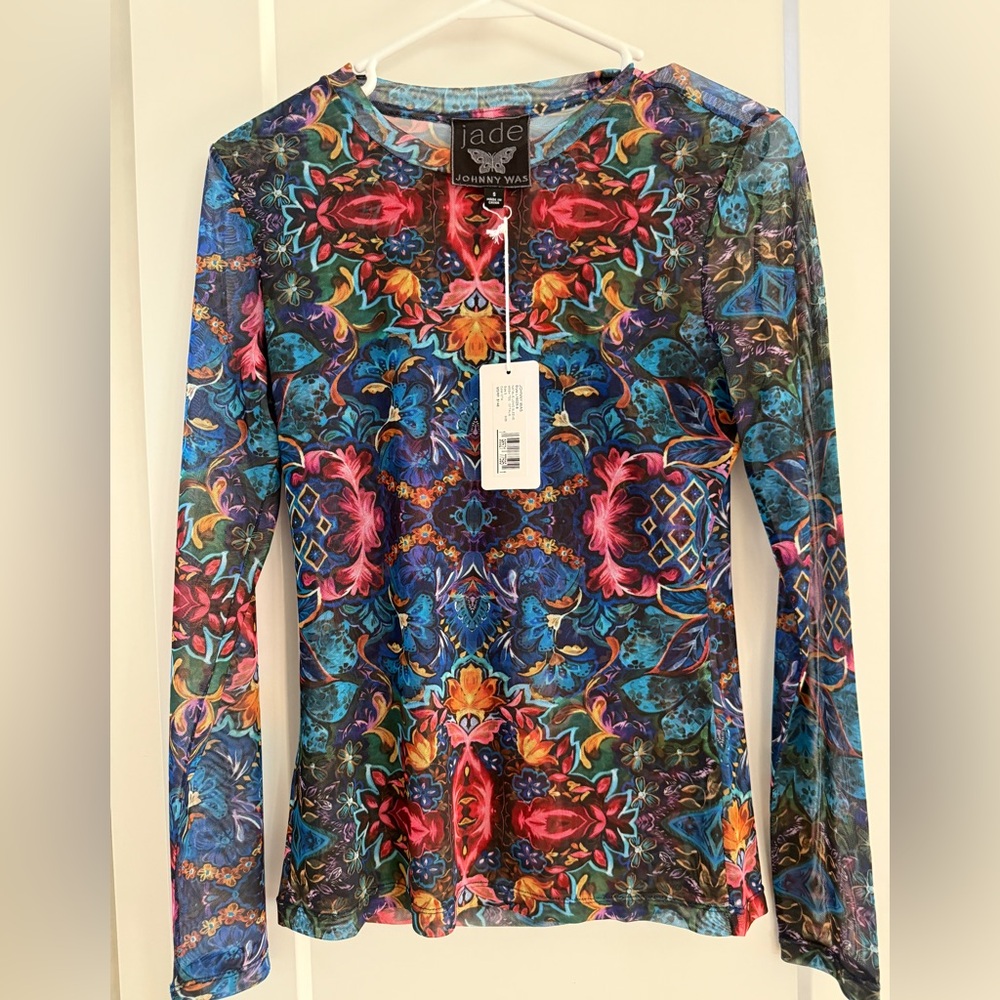 Johnny Was Jade NWT                    Natalie Beautiful Long Sleeve Mesh Blouse